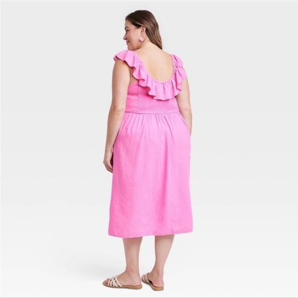 AVA & VIV PINK LINEN RUFFLE EMPIRE WAIST SLEEVELESS MIDI DRESS SIZE 2X PLUS - Picture 2 of 12
